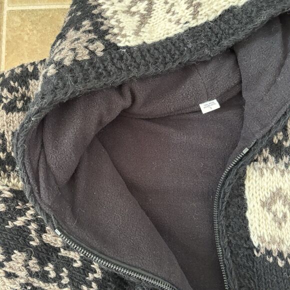 Hand Knitted 100% Wool Hooded Jacket Size Small Hoodie Nepal Lined Boho Zip - Picture 4 of 8
